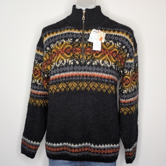 NWT Freyja Black Orange 1/3 Zip Wool Turtleneck Sweater L - Picture 1 of 9